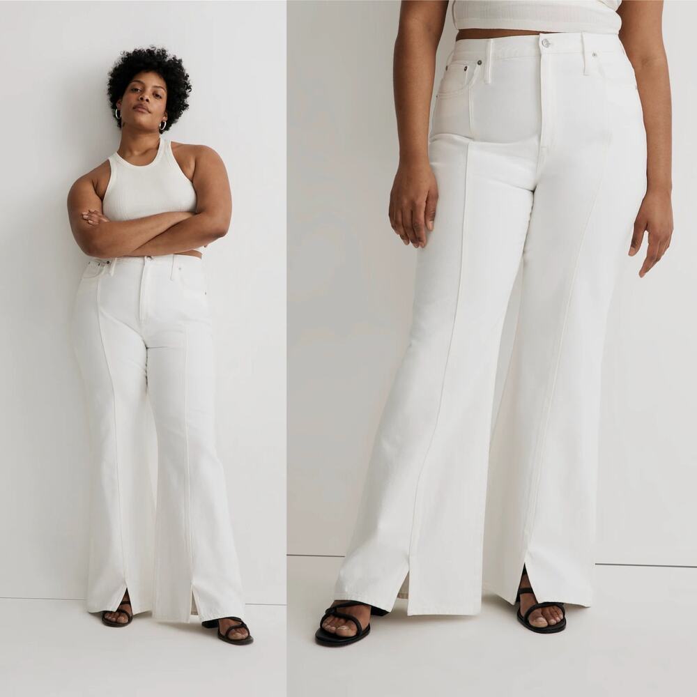 NWT Madewell Baggy Flare Split Hem Jeans Tile White Denim Size 31